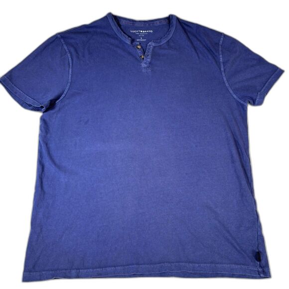 Lucky Brand Shirt Mens Large Short Sleeve Henley Purple Blue Garment Washed - Picture 1 of 9